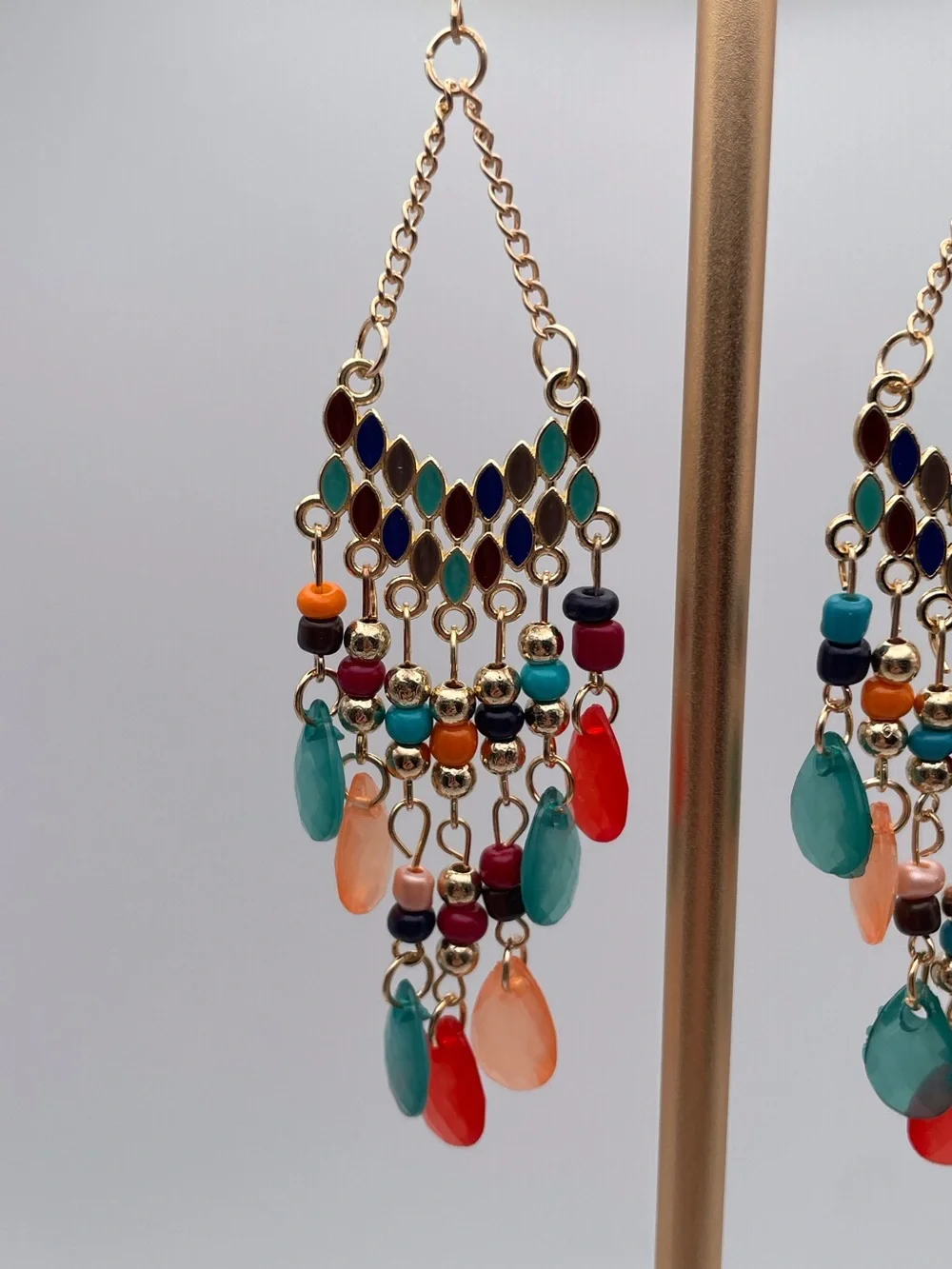 Multicolored Water Drop Beaded Dangling Earrings